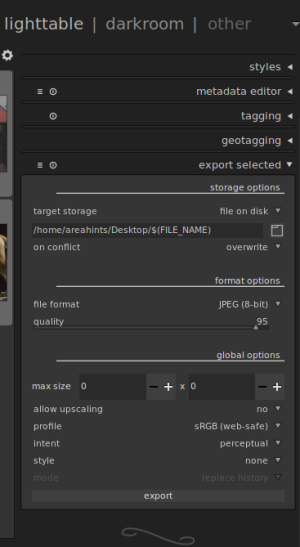 Export Options