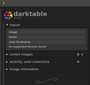 Import Panel options in darktable